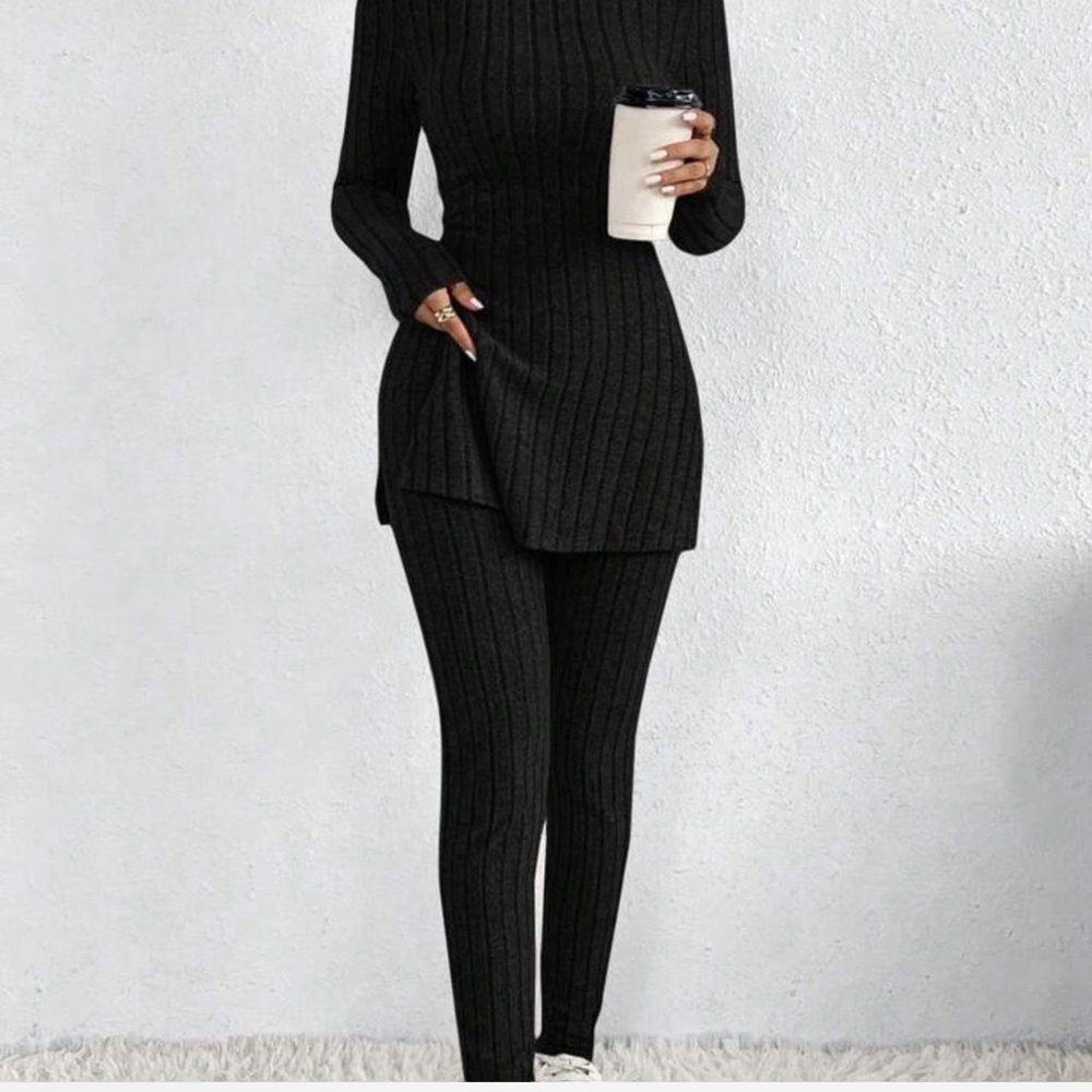 SHEIN Woman Black Ribbed Lounge Set Size S